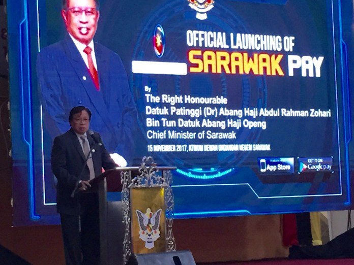Chief Minister Datuk Patinggi Abang Johari Tun Openg speaks at the launching of Sarawak Pay.