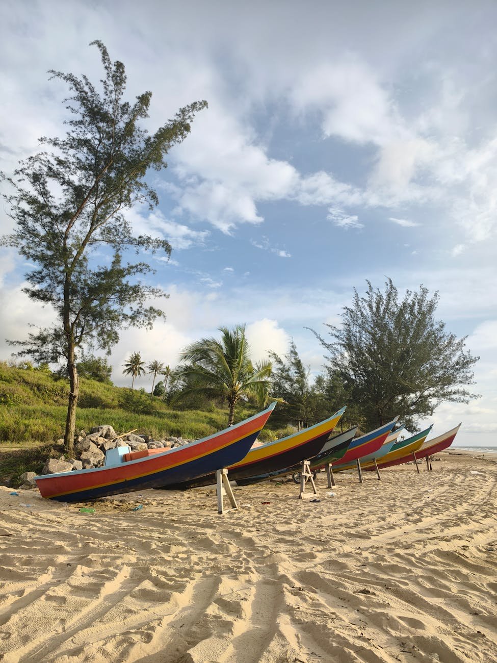 boats on beach in summer